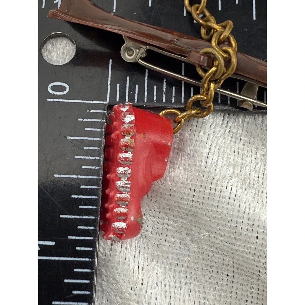 Vintage Celluloid Ski Theme‎ Brooch Snow Shoes Skis